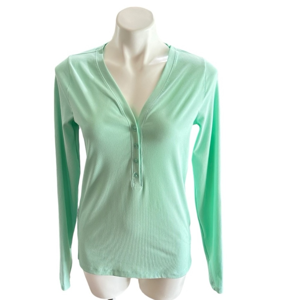 Athleta Uptempo Ribbed Henley Top Mint Green Size M